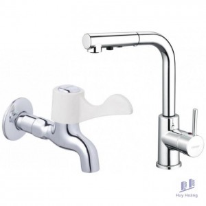 Combo Vòi Bếp Nóng Lạnh Và Vòi Lạnh Gắn Tường Caesar K915C + W027C