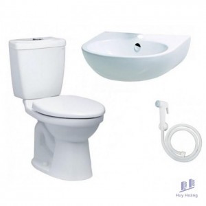 Combo Caesar A4 CT1325 + L2152 + BS304A Bồn Cầu 2 Khối Lavabo Treo Tường Vòi Xịt