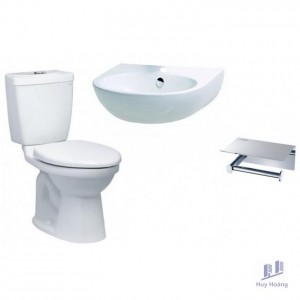 Combo Caesar A5 CT1325 + L2152 + ST804V Bồn Cầu 2 Khối Lavabo Treo Tường Móc GIấy