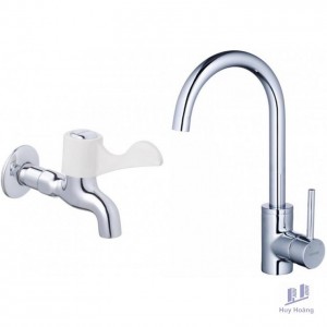 Combo Vòi Bếp Nóng Lạnh Và Vòi Lạnh Gắn Tường Caesar K695C + W027C