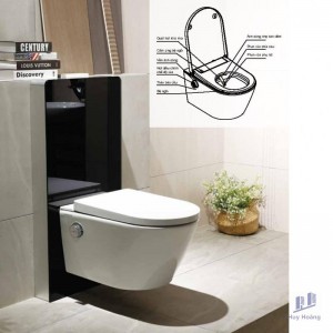 Bồn Cầu Điện Tử Viglacera Platinum P.16.320 Treo Tường Kính Đen