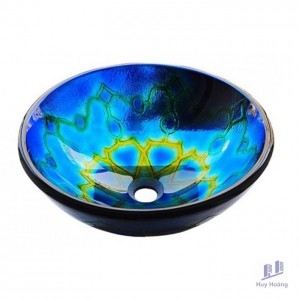 Chậu Rửa Mặt Lavabo Kanly Thủy Tinh Phối Màu Hoa Văn LK127 Đặt Bàn 400x150 mm