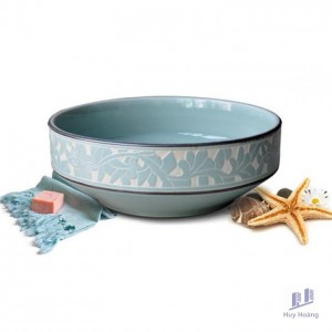 Chậu Rửa Mặt Lavabo Màu Xanh Kanly SU111 Đặt Bàn Sứ Mỹ Thuật 400x150 mm