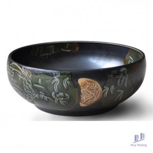 Chậu Rửa Mặt Lavabo Kanly Hoa Văn Phong Cách Cổ  SU142 Đặt Bàn Sứ Mỹ Thuật 400x145 mm