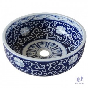 Chậu Rửa Mặt Lavabo Kanly Trang Trí Bông Sen SU120 Đặt Bàn Sứ Mỹ Thuật 400x150 mm