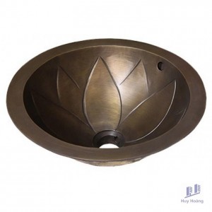 Chậu Lavabo Kanly GCL02 Đặt Bàn Đồng Thau Họa Tiết Cánh Hoa Sen 360x160 mm