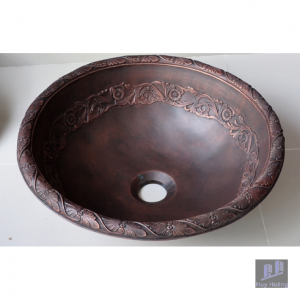 Chậu Lavabo Kanly BS045 Đặt Bàn Đồng Thau Họa Tiết Hoa Văn Cổ 490x380x160 mm