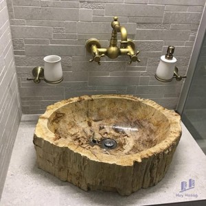 Chậu Lavabo Gỗ Hóa Thạch Kanly WDM04i Đặt Bàn 400x150 mm