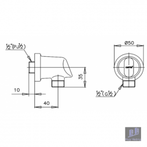 Cút nối tường Cotto CT600#WH(HM)  Âm Tường Màu Trắng
